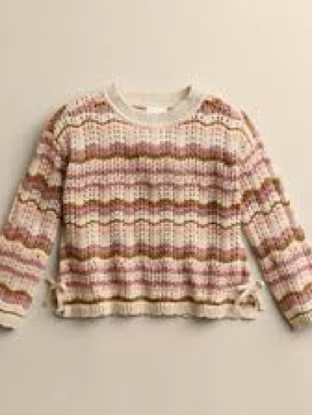 Girls' Striped Knit Sweater - Pink, Cream & Brown